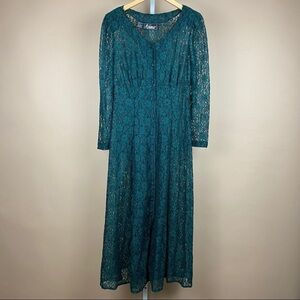 Vintage Lace Emerald Green Maxi Dress Kimono size Medium Cardigan Longline